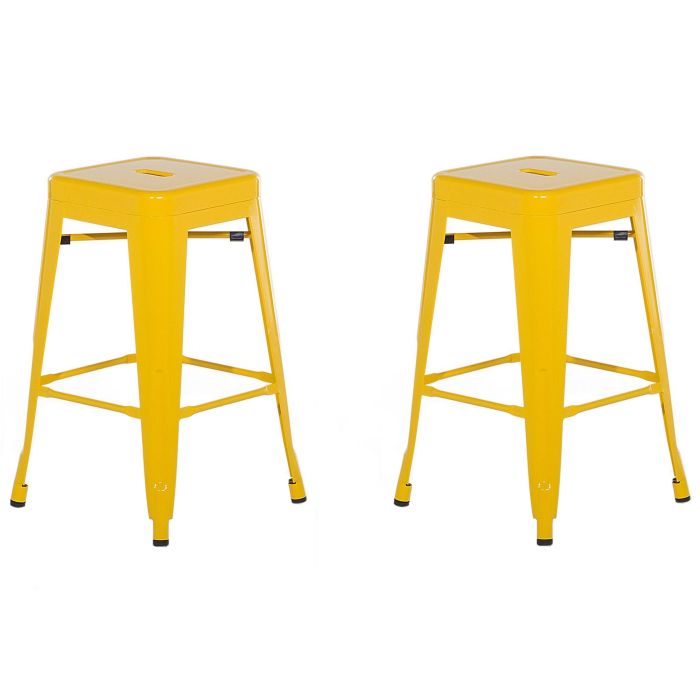 Set of 2 Bar Stools Yellow Metal 60 cm Stackable Counter Height Industrial 