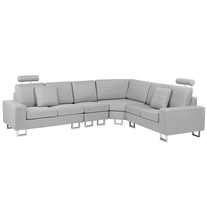 Corner Sofa Light Grey Fabric Upholstery Left Hand Orientation with Adjustable Headrests 