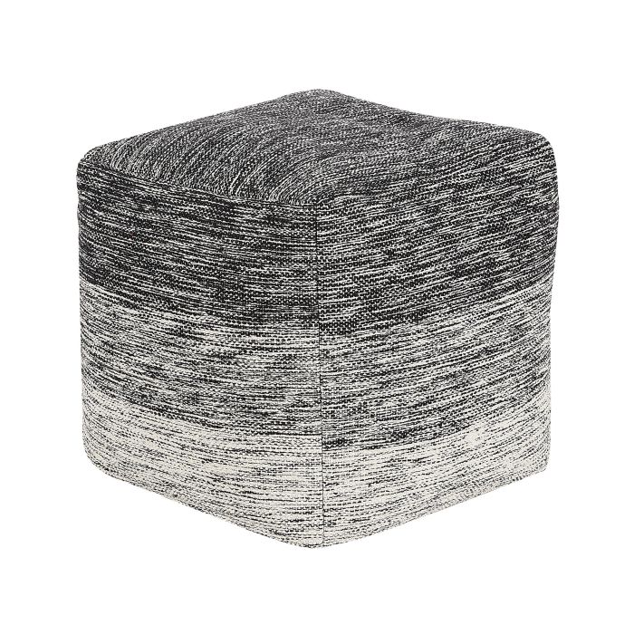 Pouffe Grey and White Cotton 3 Stripes Cube Boho Scandinavian 