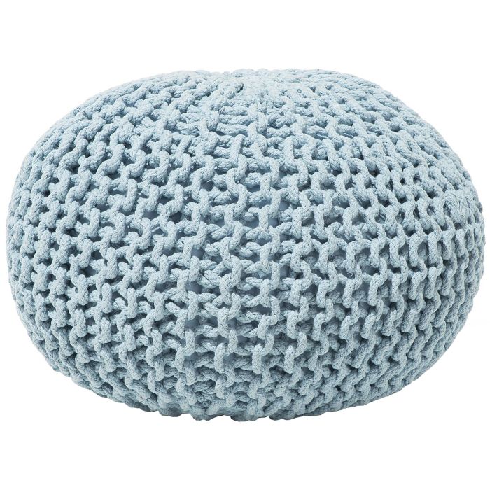 Pouf Ottoman Light Blue Knitted Cotton EPS Beads Filling Round Small Footstool 50 x 35 cm 