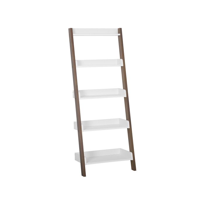 5-Tier Ladder Bookcase Dark Wood with White Book Shelf Display 