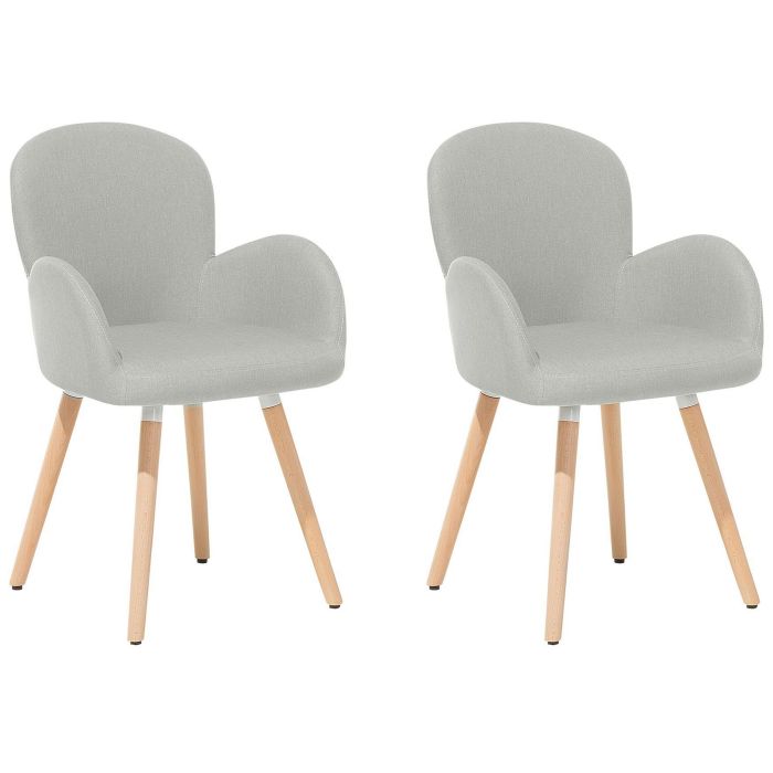 Set of 2 Dining Chairs Light Grey Fabric Upholstery Light Wood Legs Modern Eclectic Style 