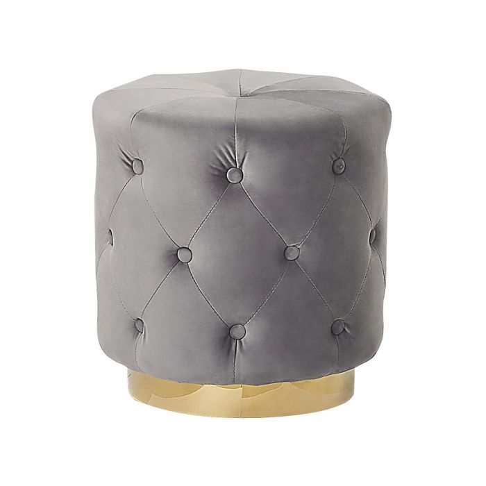 Pouffe Grey Velvet Upholstery Gold Base 40 x 41 cm Tufted Buttons Footstool Glamour 