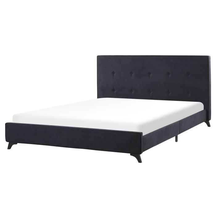 Double Bed Frame Black 160 x 200 cm King Size Upholstered 