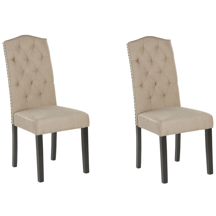 Set of 2 Dining Chairs Beige Velvet Fabric Modern Retro Design Black Wooden Legs  