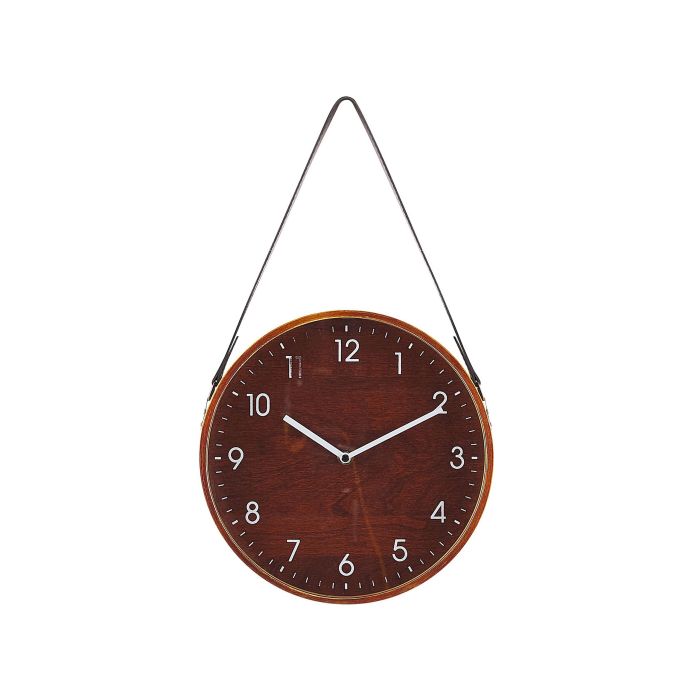 Wall Clock Brown MDF Faux Leather Vintage Design Round 26 cm 