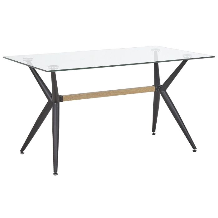 Dining Table Transparent 140 x 80 cm Tempered Glass Top Metal Black Legs Rectangular Modern Industrial 