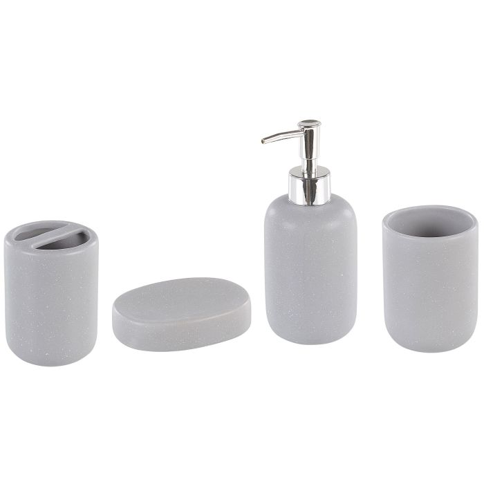 Bathroom Accessories Set Grey Ceramic Minimalistic Soap Dispenser Toothbrush Holder Tumblers 