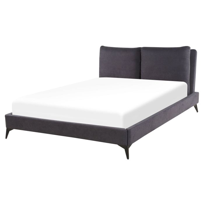EU King Size Panel Bed Dark Grey Velvet Upholstery 5ft3 Slatted Base with Thick Padded Headboard 