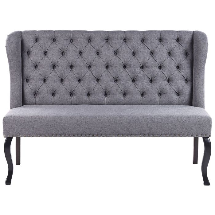 Kitchen Sofa Grey Polyester Fabric Upholstery 2-Seater Wingback Tufted  Black Cabriole Legs 