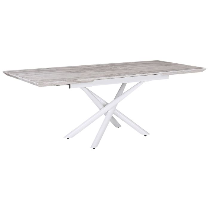 Dining Table Marble Effect Tabletop White Legs MDF Extending 160/200 x 90 cm Glam Design Rectangular 