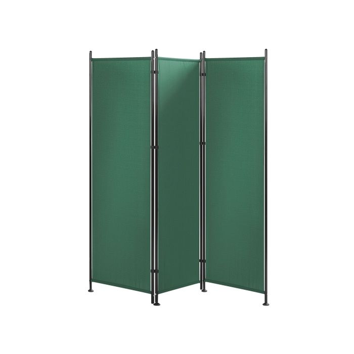 Room Divider Green Polyester Black Steel Frame 3 Panels Decorative Screen Partition 