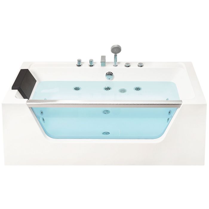 Massage Points Bath White Silver Sanitary Acrylic and Glass Single 170 x 80 cm Hot Tub 
