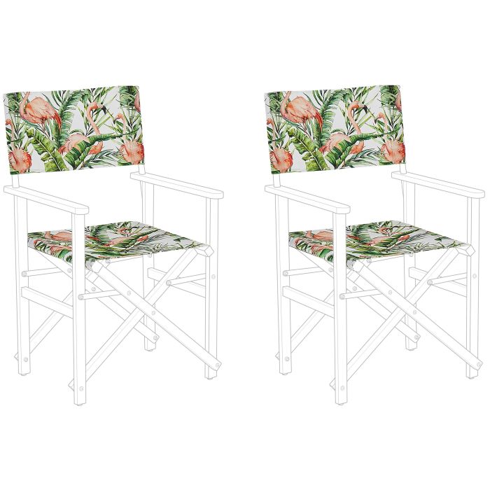 Set of 2 Garden Chairs Replacement Fabrics Polyester Multicolour Flamingo Pattern Sling Backrest and Seat 