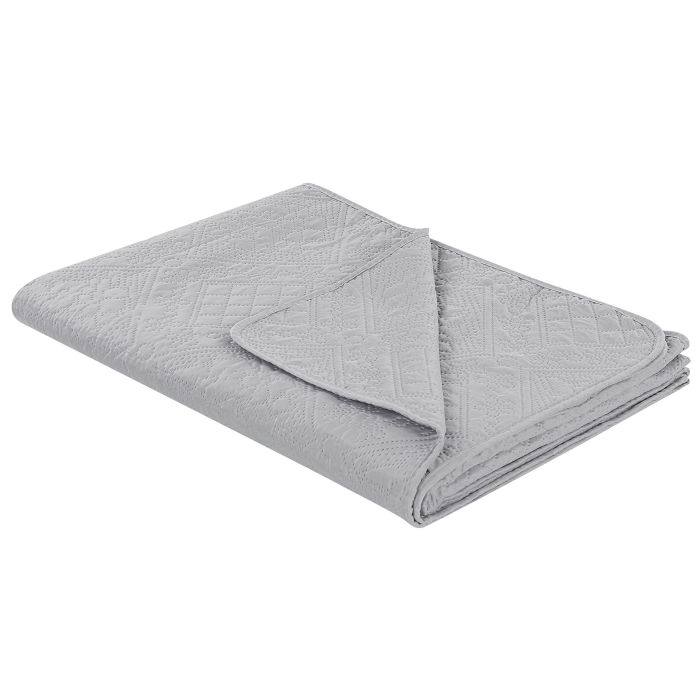 Bedspread Grey Polyester Fabric 220 x 240 cm Embossed Pattern Decorative Throw Bedding Classic Design Bedroom 