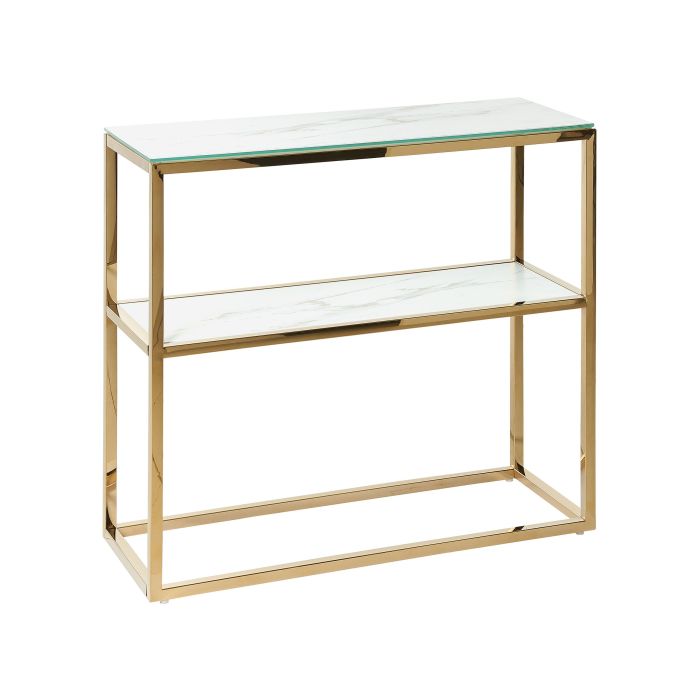 Console Table White with Gold Tempered Glass Stainless Steel 80 x 30 cm Shelf Rectangular Glam Modern Living Room Bedroom Hallway 