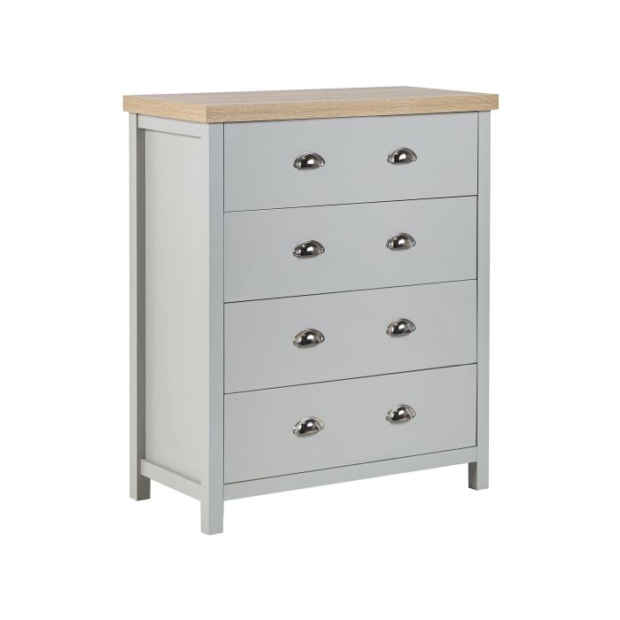 Chest of Drawers Grey Light Wood Particle Board 4 Soft Closing Drawers Sideboard Dresser Scandinavian Traditional Style 