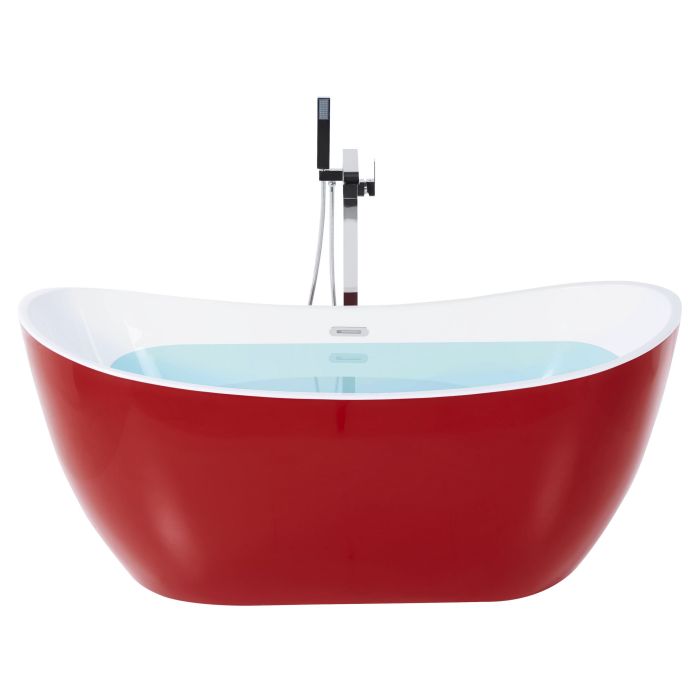 Bath Red with Silver Sanitary Acrylic Single 160 x 76 cm Freestanding Modern 