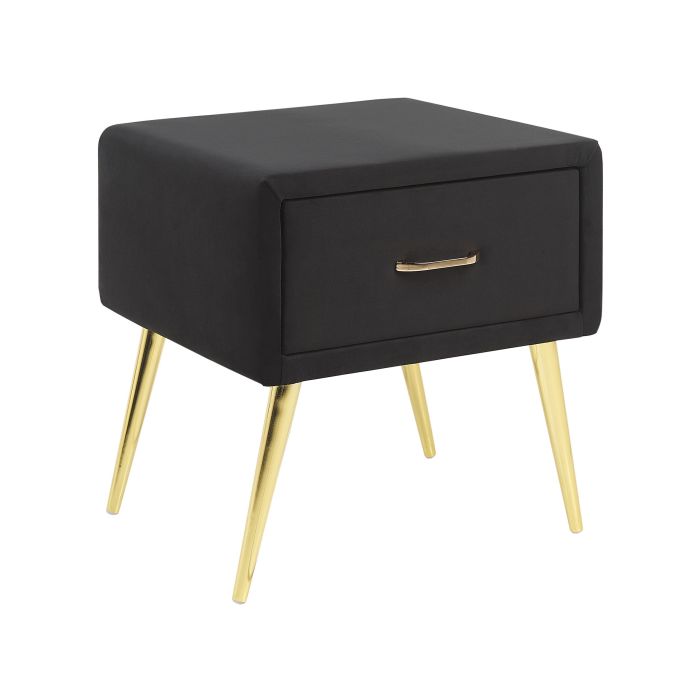 Bedside Table Black Velvet Upholstery Nightstand 1 Drawer Minimalist Design Bedroom Furniture  