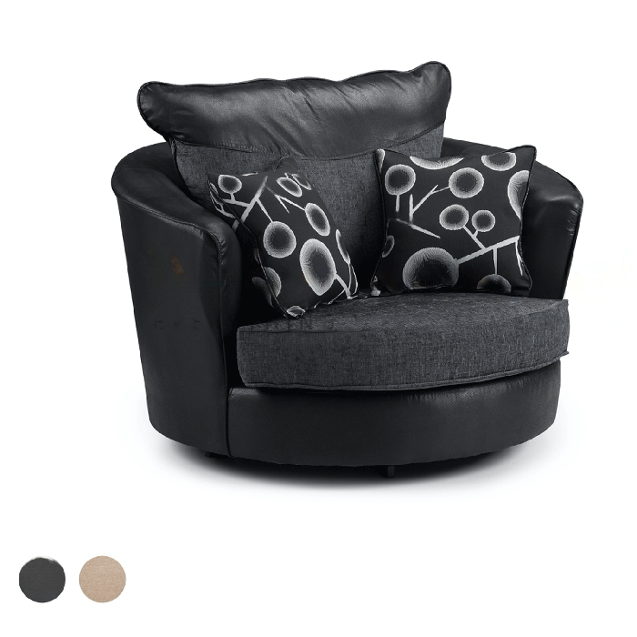 Sharine Fabric Swivel Chair - Black/Grey