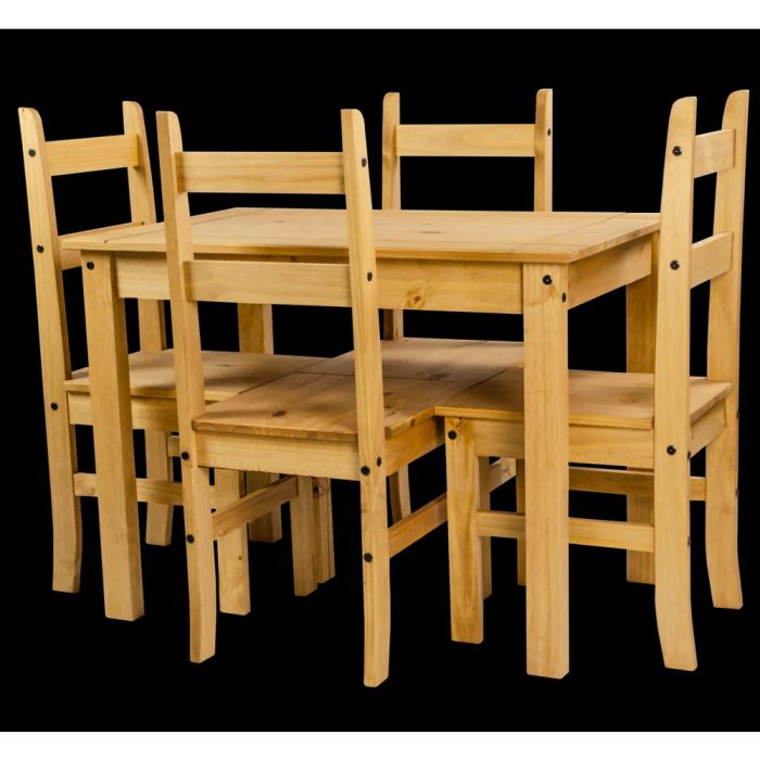 Corona Mexican Style Solid Pine Dining Table With 4 Chairs  