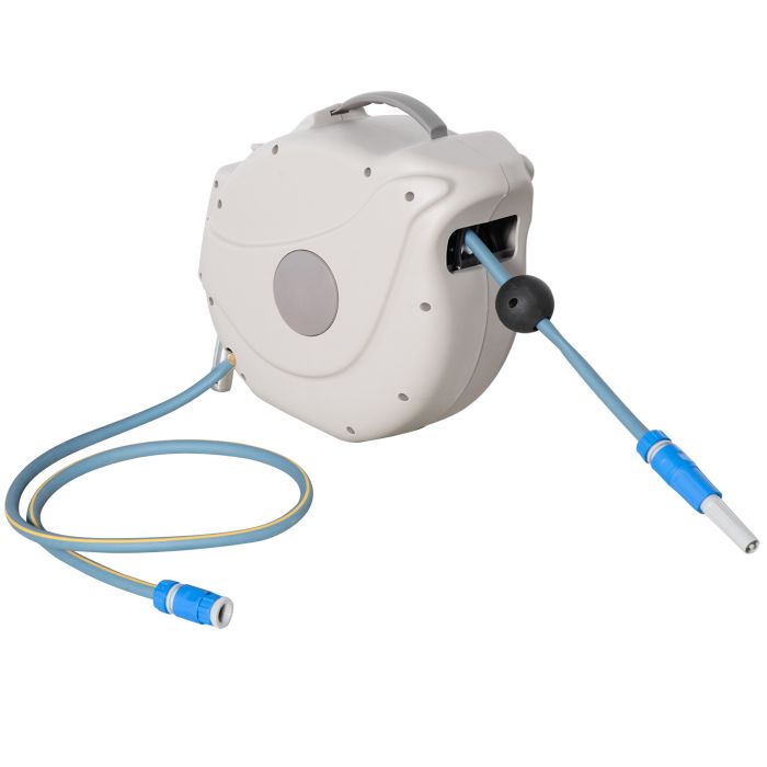Retractable Hose Reel w/ Any Length Lock, Auto Rewind Slow Return System, and 180° Swivel Wall Mounted Bracket, 10m+1.6m