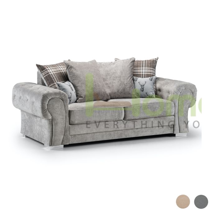 Varinda Fabric 3 Seater Sofa - Grey/Beige