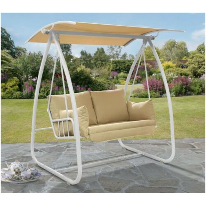 Metal Frame 2 Seater Garden Hammock Chair with Canopy - White, Grey