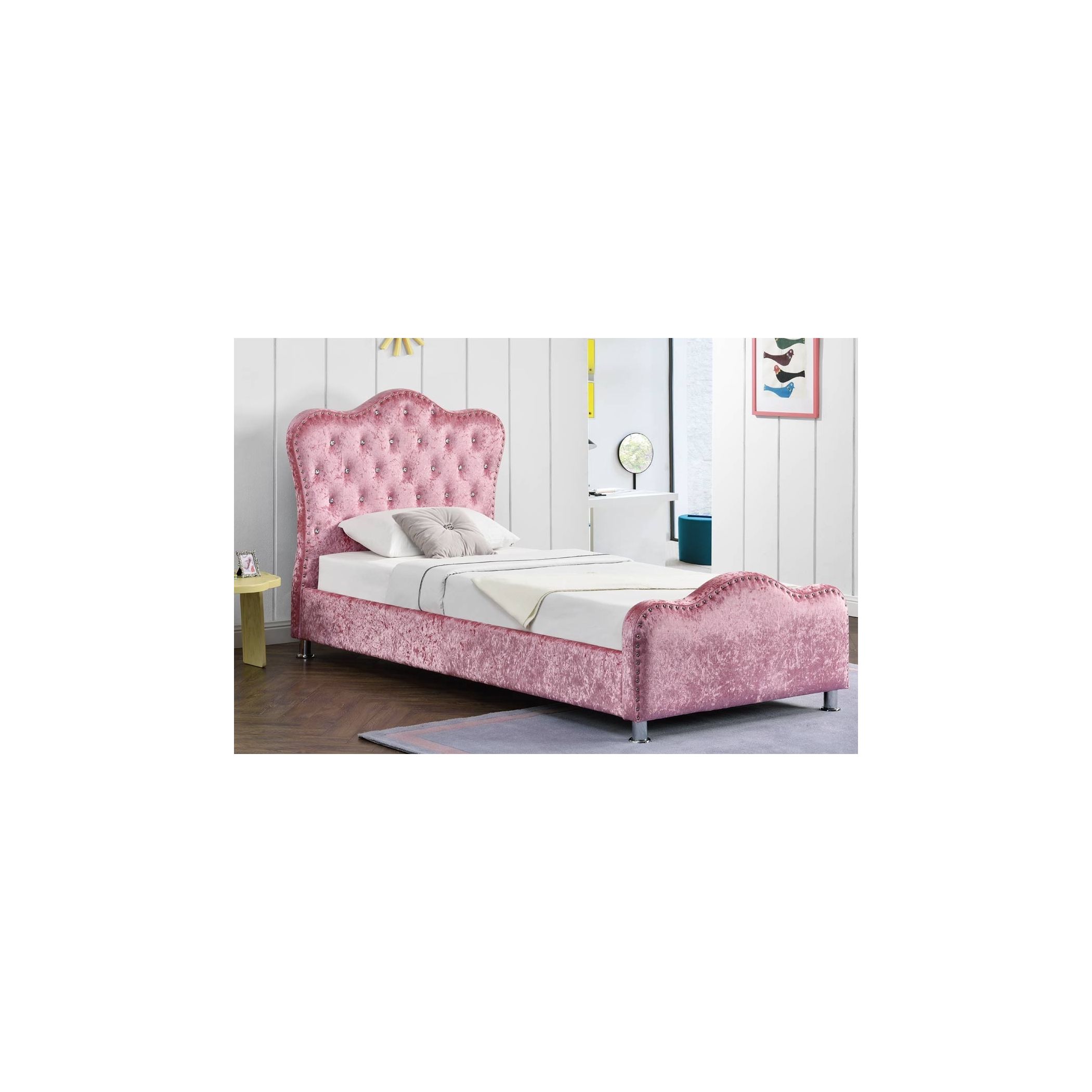 Windsor Pink Crushed Velvet Diamante Storage Bed Single