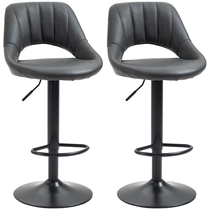 Barstools Set of 2 Adjustable Swivel Height Gas Lift PU Leather Counter Chairs with Footrest