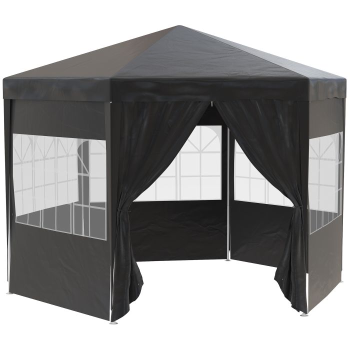 3.9m Gazebo Canopy Party Tent with 6 Removable Side Walls for Outdoor Event with Windows and Doors, Black