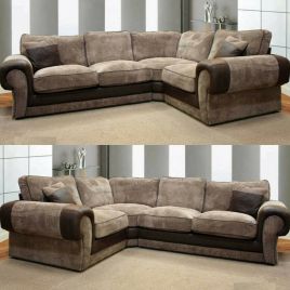 Large Corner Cord Fabric Sofa Left Right Orientation - Brown and Coffee