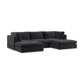 Corner Sofa - SOVA Fabric 5 Seater U Shaped Black - Footstool End