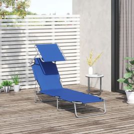 Garden Folding Recliner Sun Lounger Adjustable Chair - Blue