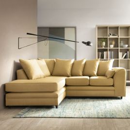 DOROTA II Linen Fabric 4 Seater L Shaped Corner Sofa - Mustard, Left Hand Facing
