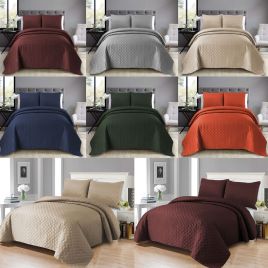3 Pcs Quilted Bedspread 6 Colour - 4 Sizes