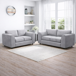 DELANO Plush Velvet 3 and 2 Seater Fullback Sofa Set - Light Grey