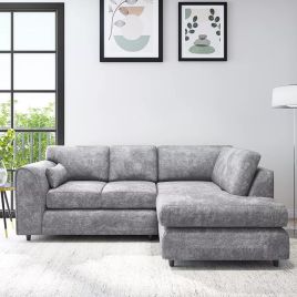 LORVANI Fabric 4 Seater L Shaped Fullback Corner Sofa - Light Grey, Right Hand Facing