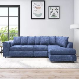 LORVANI Fabric Large 5 Seater L Shaped Scatterback Corner Sofa - Midnight Blue, Right Hand Facing
