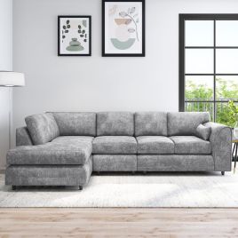 LORVANI Fabric Large 5 Seater L Shaped Fullback Corner Sofa - Light Grey, Left Hand Facing