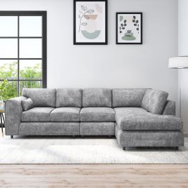 LORVANI Fabric Large 5 Seater L Shaped Fullback Corner Sofa - Light Grey, Right Hand Facing