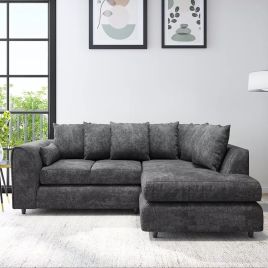 LORVANI Fabric 4 Seater L Shaped Scatterback Corner Sofa - Dark Grey, Right Hand Facing