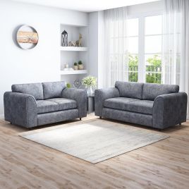 LORVANI Fabric 3 and 2 Seater Fullback Sofa Set - Dark Grey