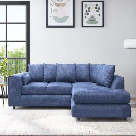 LORVANI Fabric 4 Seater L Shaped Scatterback Corner Sofa - Midnight Blue, Right Hand Facing