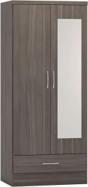 Wardrobe - NEWBIGGIN 2 Door Mirrored Wardrobe Black Wood Grain 78cm
