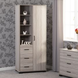 Wardrobe - OLDBURY 1 Door 3 Drawers Wardrobe Light Oak Effect 80cm