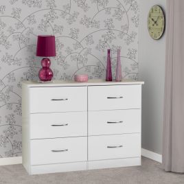NEWBIGGIN White Chest of Drawers - Large-sized, 6 Drawers