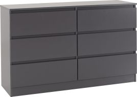 MALDEN Grey Chest of Drawers - Large-sized, 6 Drawers, Double