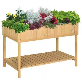Wooden Planter Flower Box Raised Rectangular 8 Compartment Plant Stand Oak Tone
