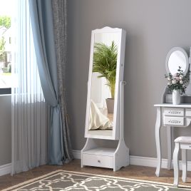 Jewellery Cabinet with LED Mirror - Floor Standing - White